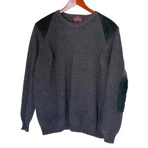 Lochcarron Men's XL Sweater Gray w/ Suede Patches Superfine Merino Wool